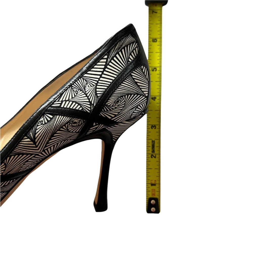 Jimmy Choo Hardy Silk Peep Toe Pumps Art Deco Print Nappa Leather 40.5 1… - Picture 14 of 14